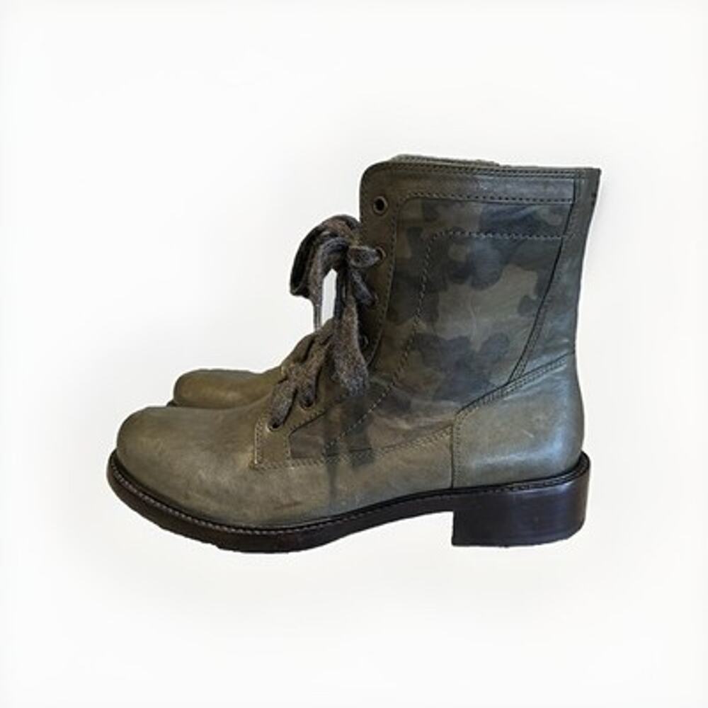 Trask Womens 9.5 M Camo Leather Combat Boots Olive Green Lace Up Side Zip New